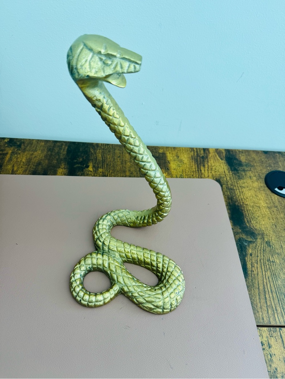 Vintage Brass Cobra Snake Statue | 10” Gold Sculpture |Hollywood Regency Decor